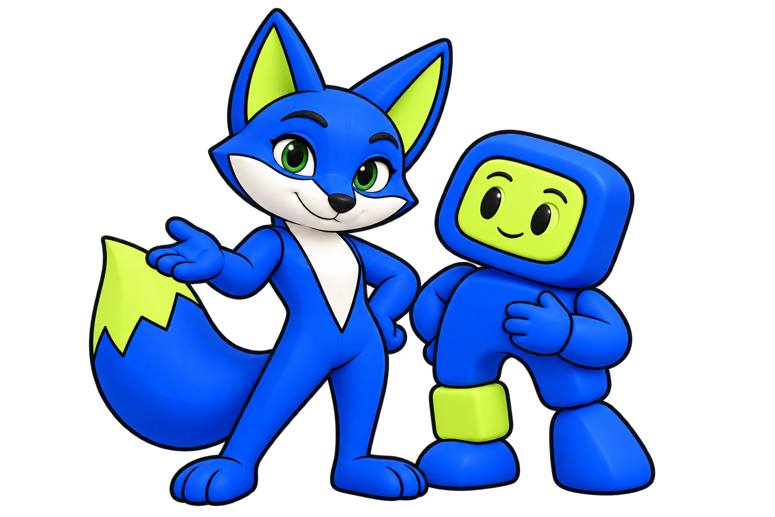 Raposa e modular juntos, em uma postura acolhedora.
